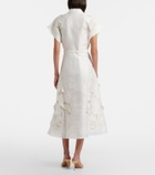 Leo Lin Aubrey floral-appliqué linen-blend shirt dress