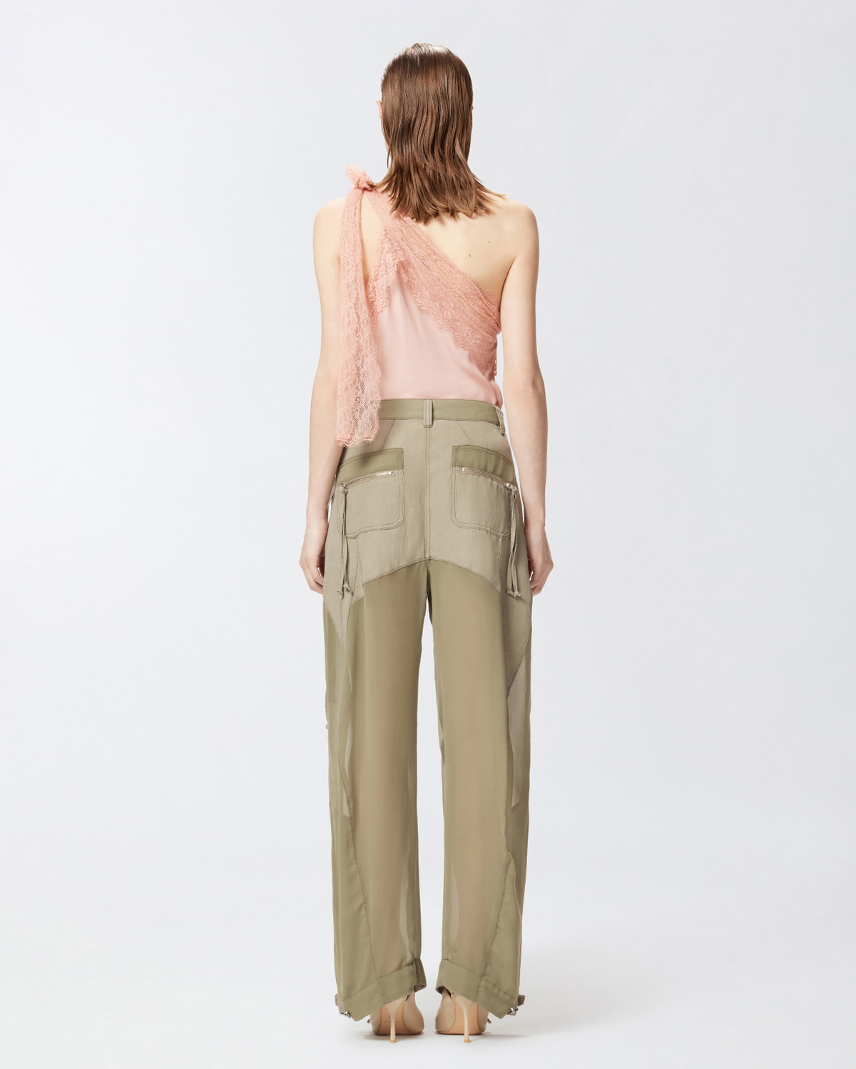Pinko P Pants With Zip And Transparent Inserts Lichen Green