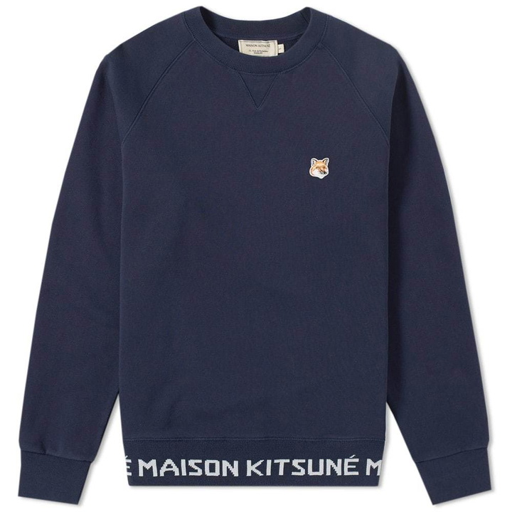 Photo: Maison Kitsun&eacute; Fox Head Patch Jacquard Crew Sweat Blue