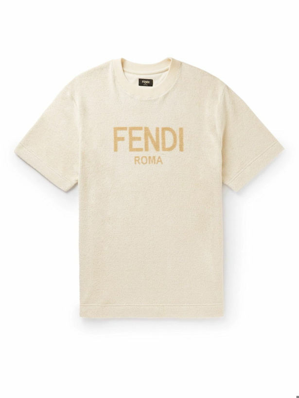 Photo: Fendi - Logo-Print Cotton-Blend Terry T-Shirt - Neutrals