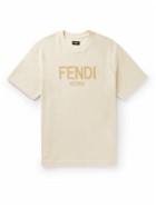 Fendi - Logo-Print Cotton-Blend Terry T-Shirt - Neutrals