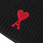 AMI Men's A Heart Logo Beanie in Black/Red