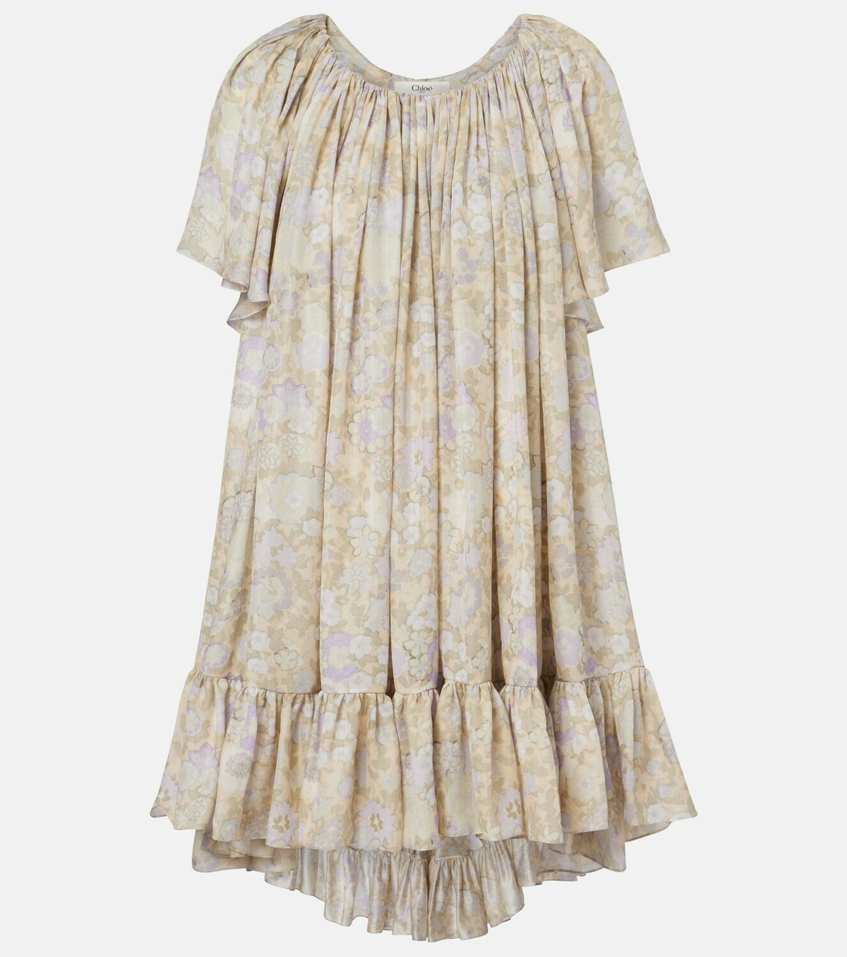 Chloé Floral ruffled silk charmeuse minidress