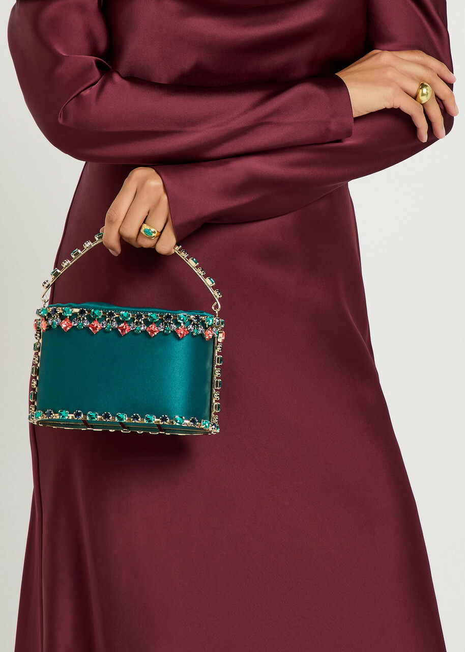 Rosantica Holli Buganville Crystal-embellished Satin top Handle bag - Teal - One Size