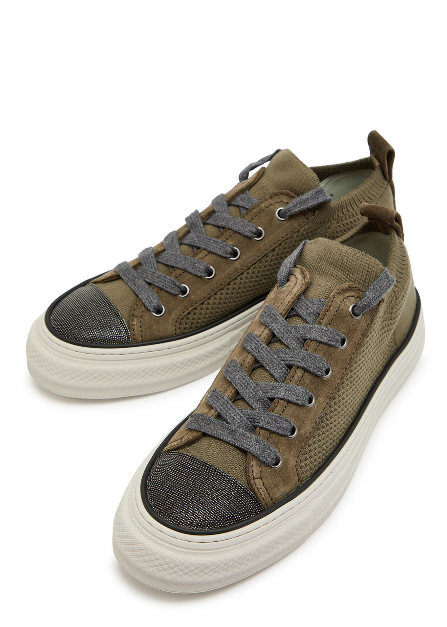 Brunello Cucinelli Stud Knit Sneakers Chocolate