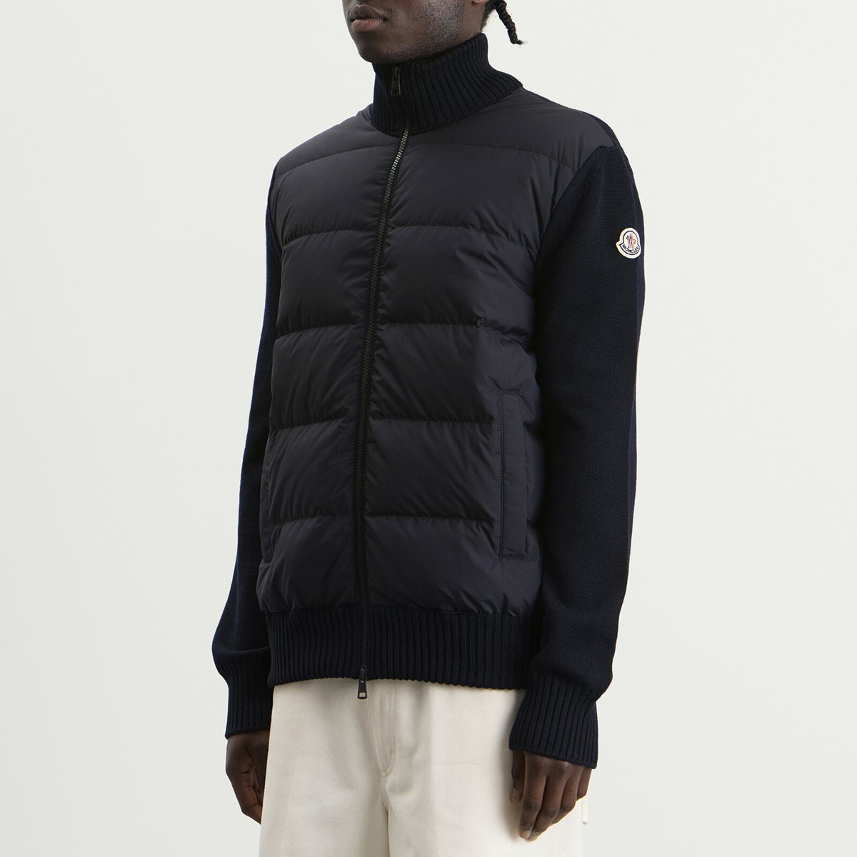 Moncler Men's Hybrid Padded Front Wool Zip Jacket in Navy