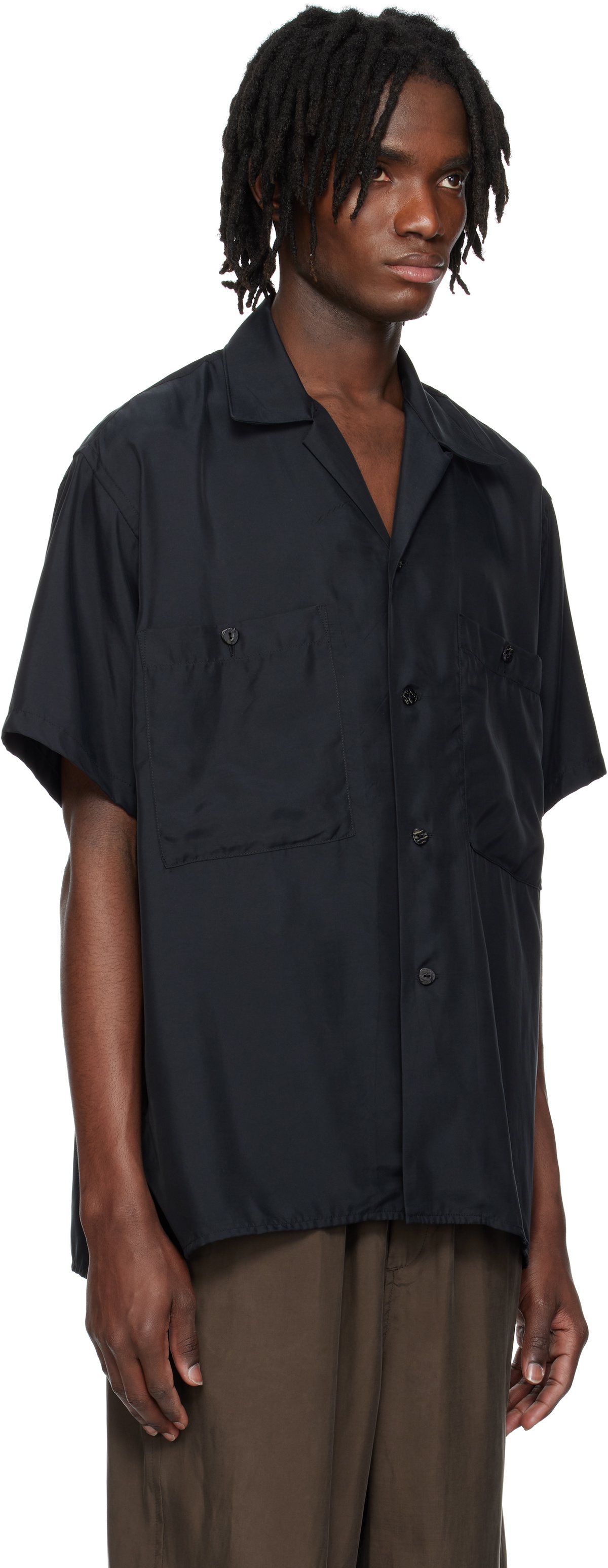 YOKE Black Chambray Open Collar Shirt