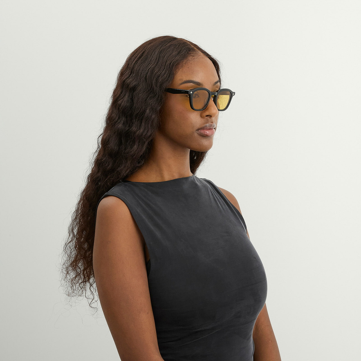 Lunetterie Générale Cognac Sunglasses in Black/Palladium/Yellow 