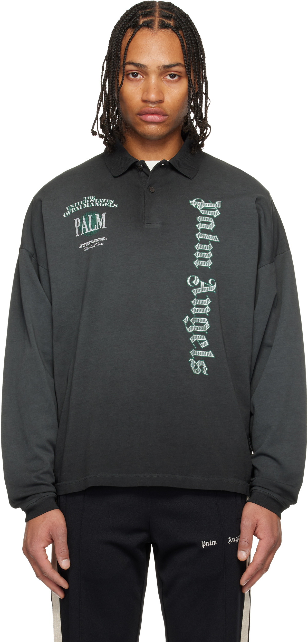 Palm Angels Black Dollar Logo Long Sleeve Polo