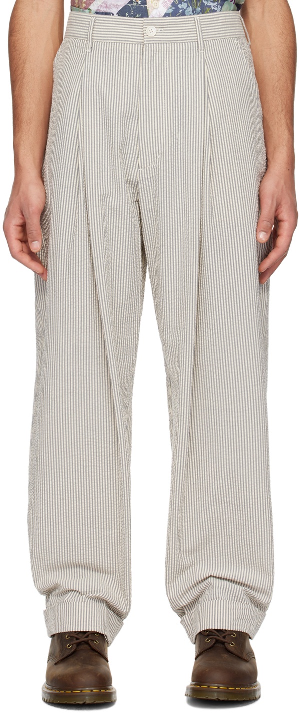 Photo: Engineered Garments Off-White & Navy WP Trousers