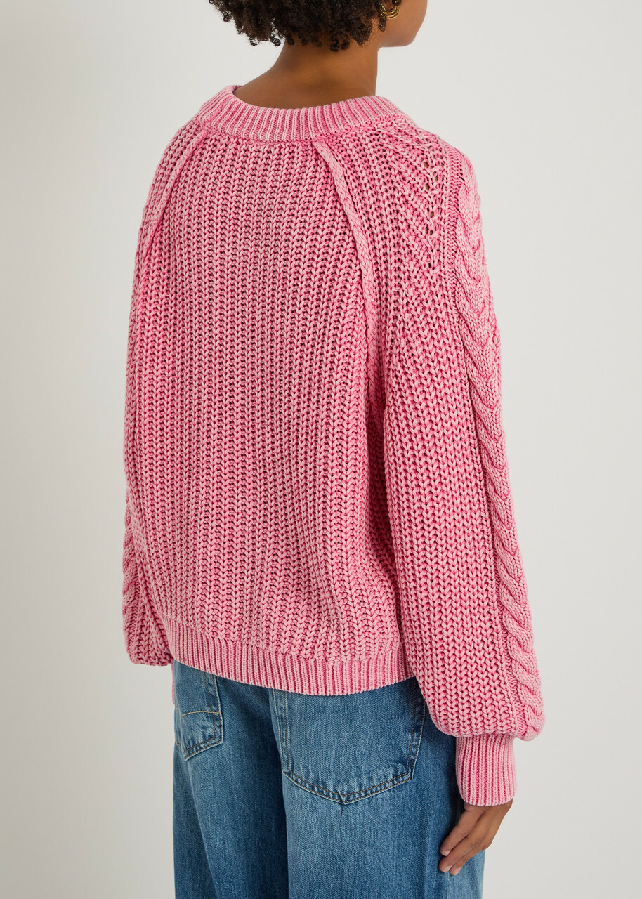 Free People Frankie Cable-knit Jumper Light Pink