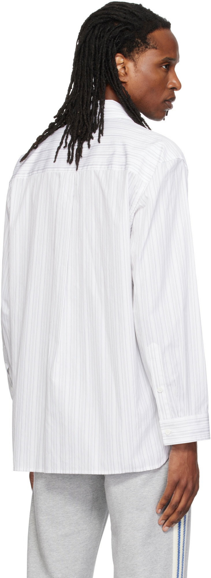 Solid Homme White Semi-Over Striped Shirt