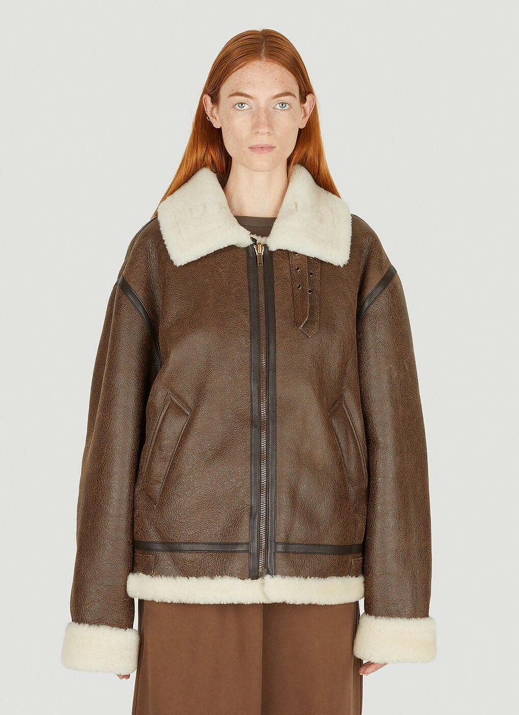 Shearling Aviator Jacket in Brown Vetements