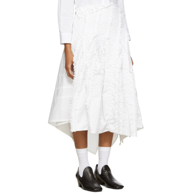 Tricot Comme des Garcons White Wool Frayed Edge Pleat Skirt