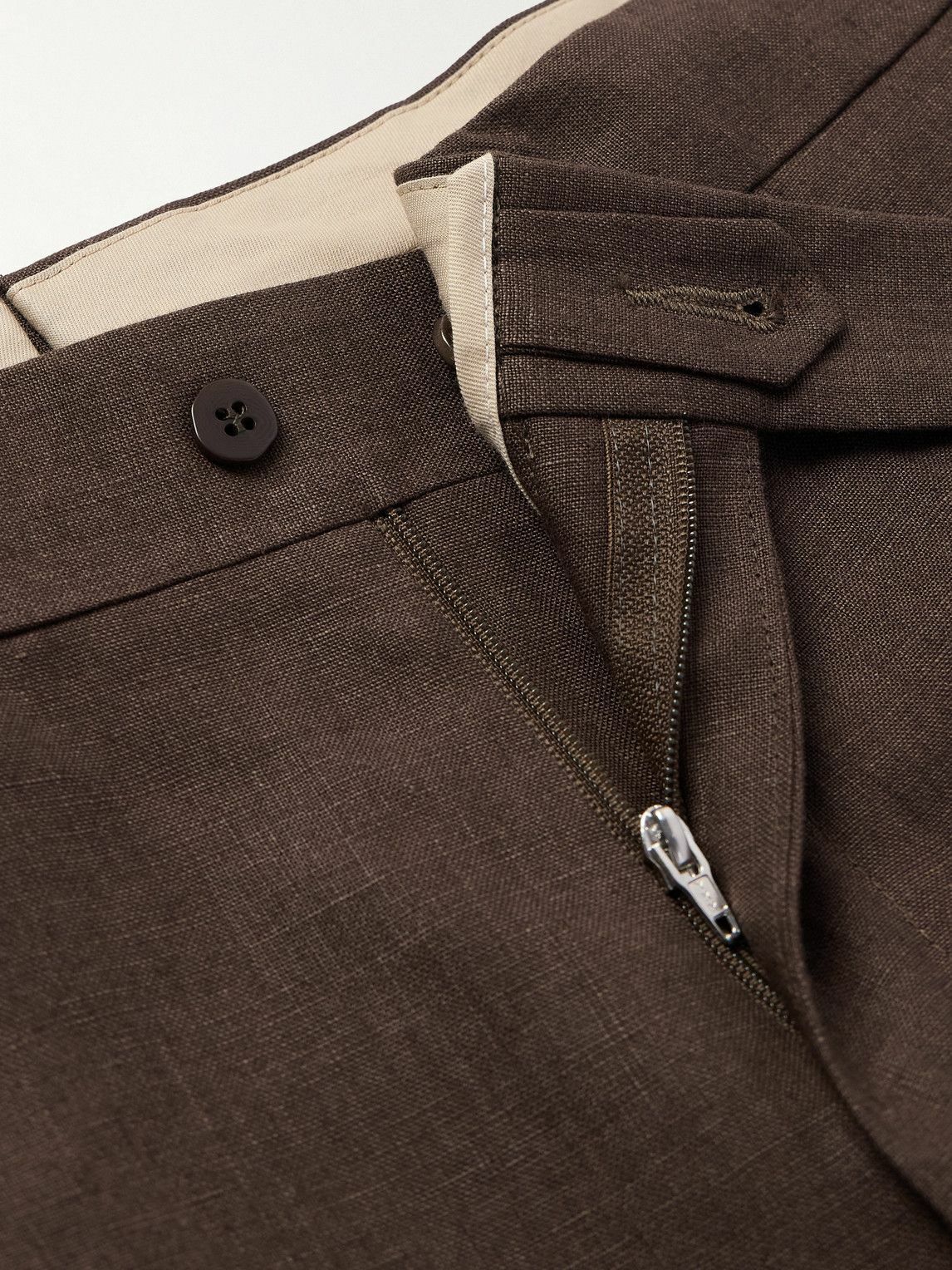 Stòffa - Straight-Leg Pleated Linen Trousers - Brown