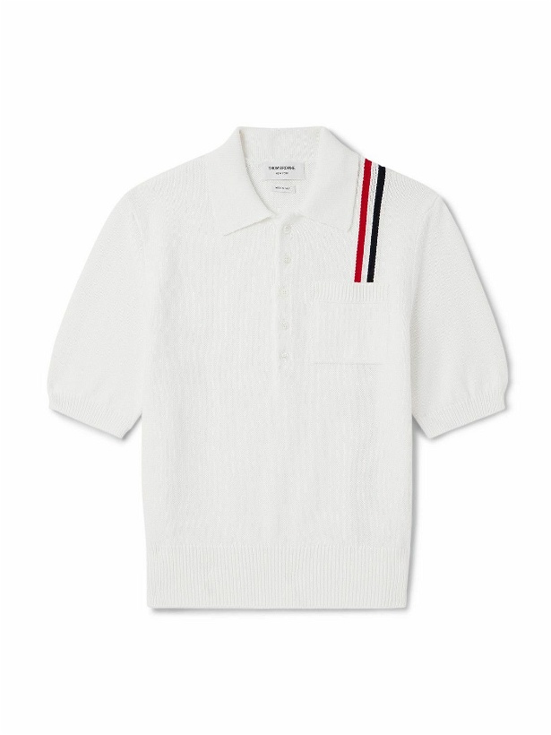 Photo: Thom Browne - Striped Cotton Polo Shirt - White