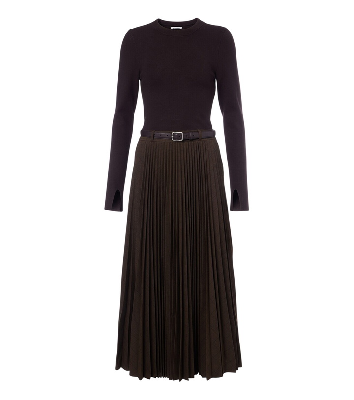 Photo: Simkhai Abilene checked ribbed-knit pleated midi dress