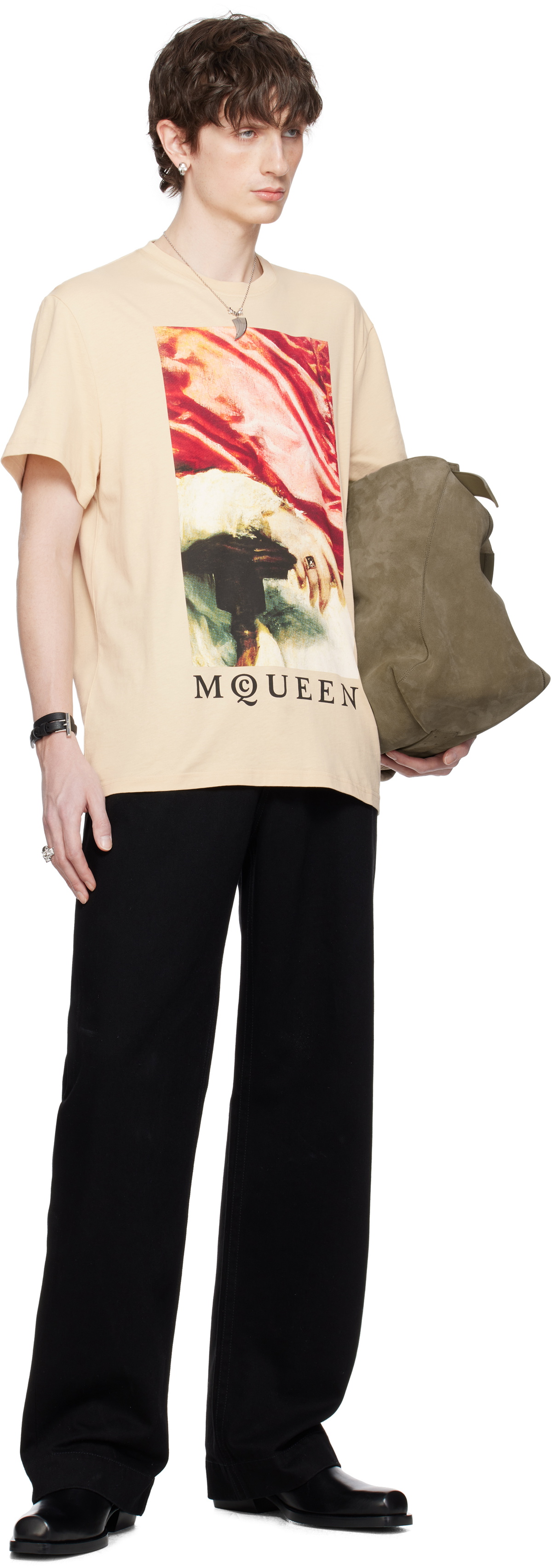 McQueen Beige Printed T-shirt