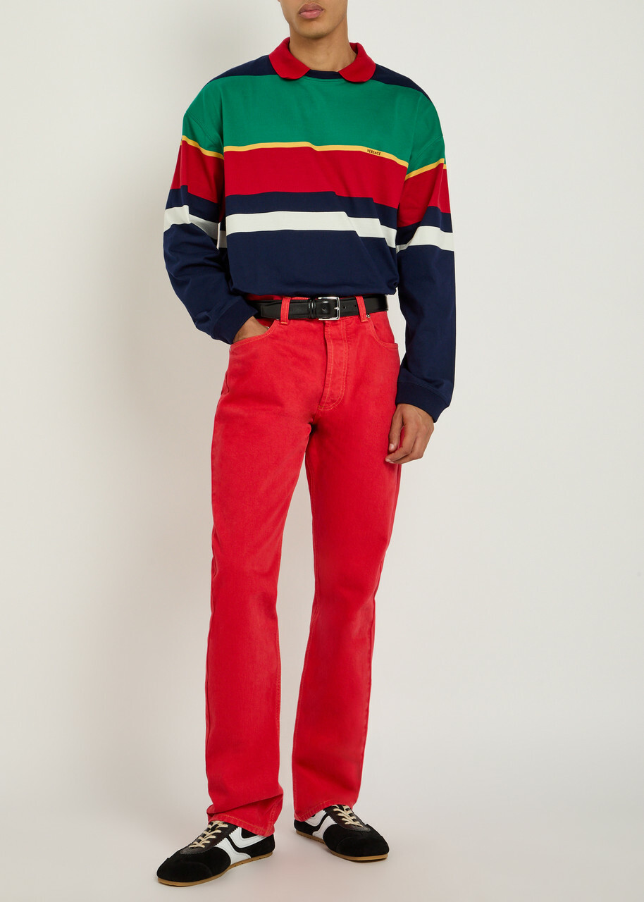 Versace Striped Cotton Polo Sweatshirt Multicoloured 1