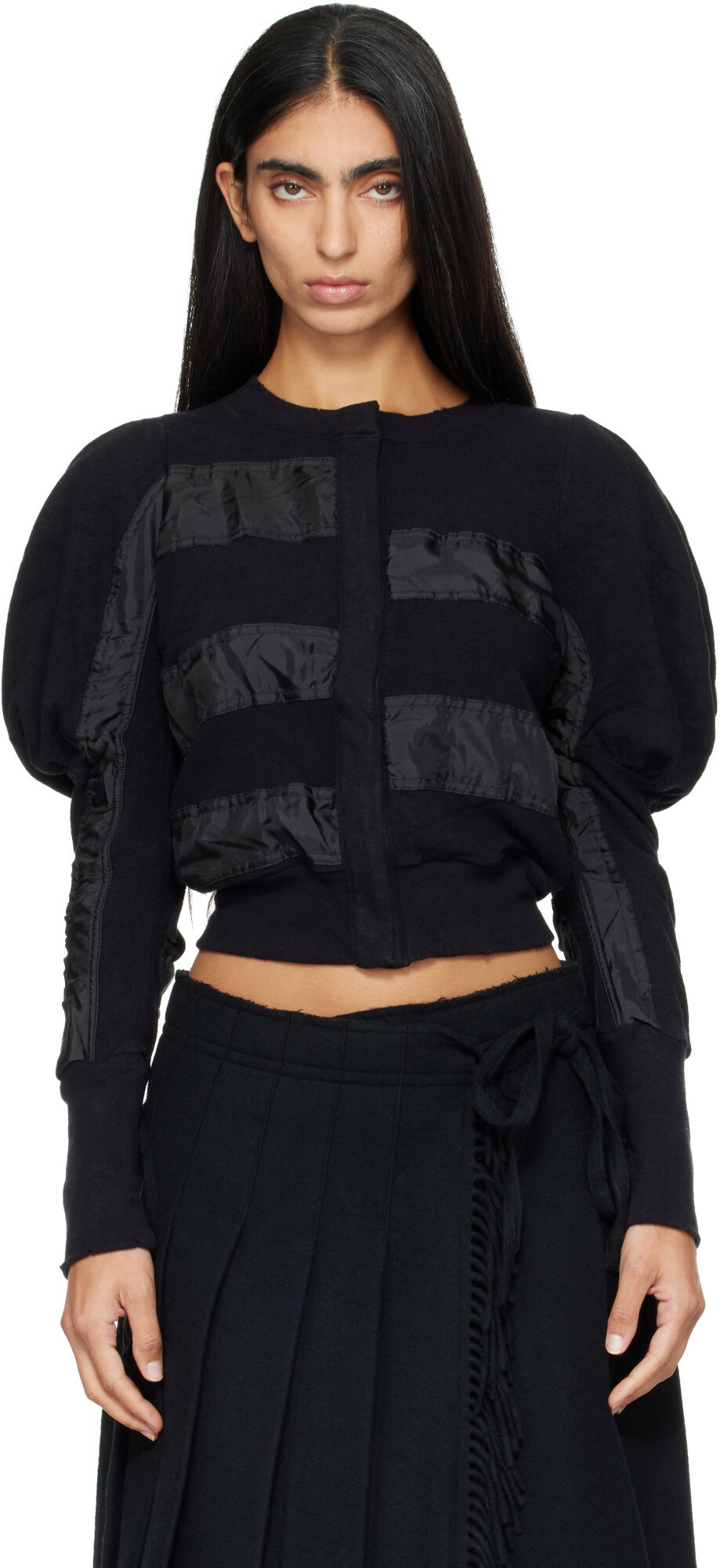 OPEN YY Black Slouchy Puff Panel Cardigan