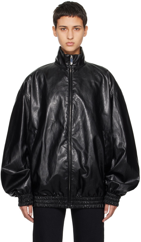 Photo: GCDS Black Oversized Faux-Leather Jacket