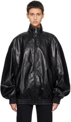 GCDS Black Oversized Faux-Leather Jacket