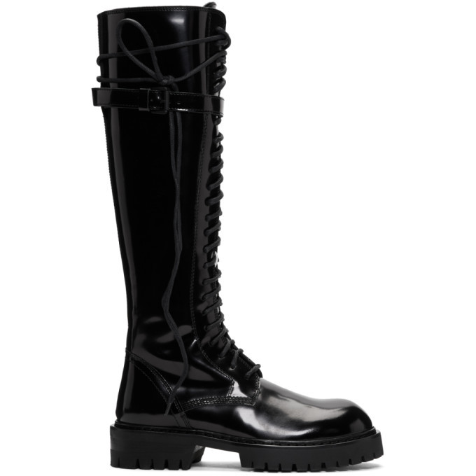 Ann Demeulemeester SSENSE Exclusive Black Patent Lace-Up Knee-High