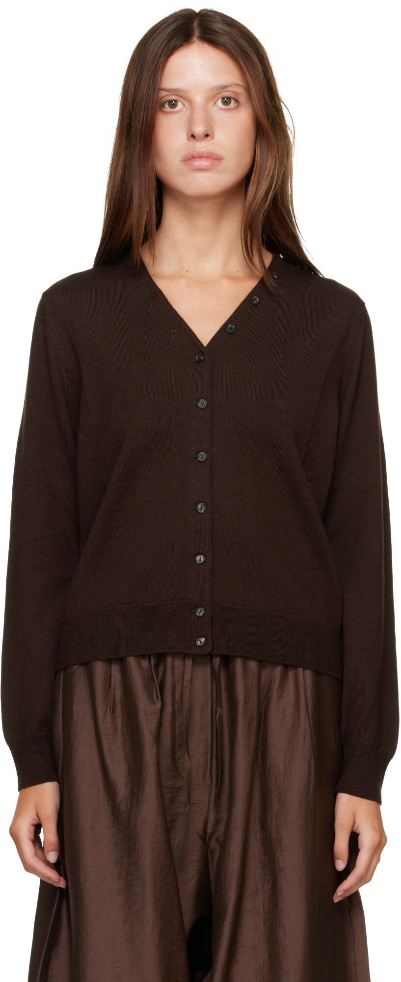 Cordera Brown Merino Wool Button Cardigan