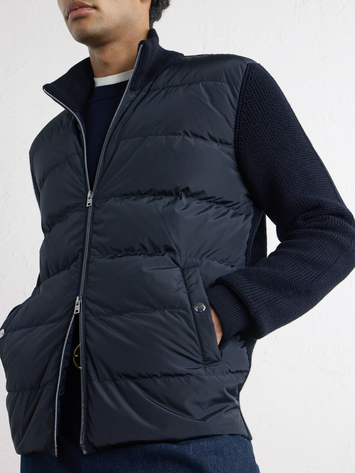 Herno - Waffle-Knit Wool-Trimmed Quilted Shell Down Jacket - Blue