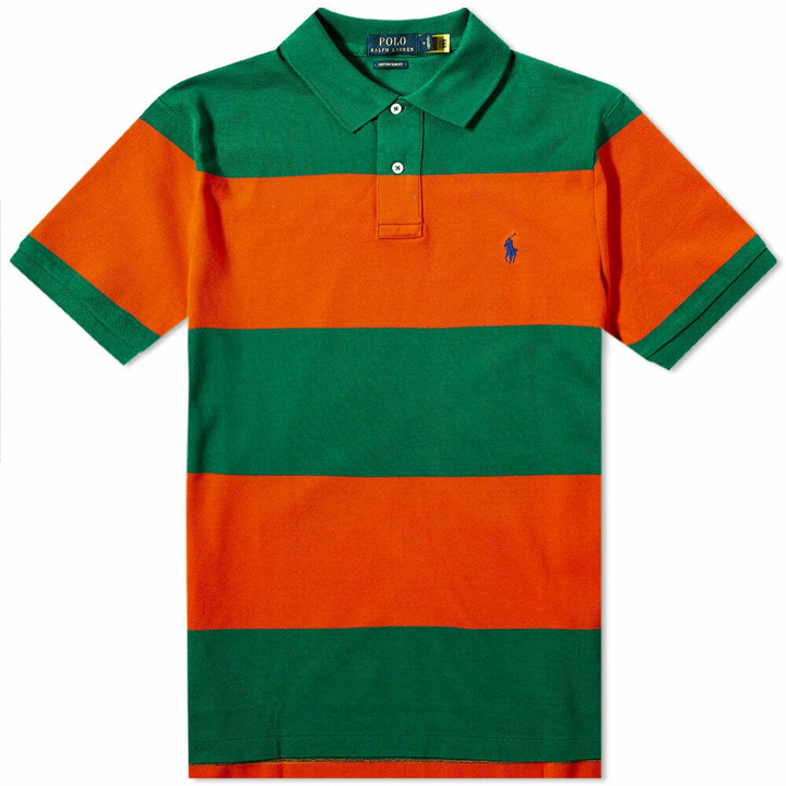 Photo: Polo Ralph Lauren Men's Block Striped Polo Shirt in Primary Green/Sailing Orange
