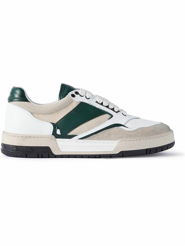 Photo: Rhude - Racing Distressed Suede and Leather Sneakers - White