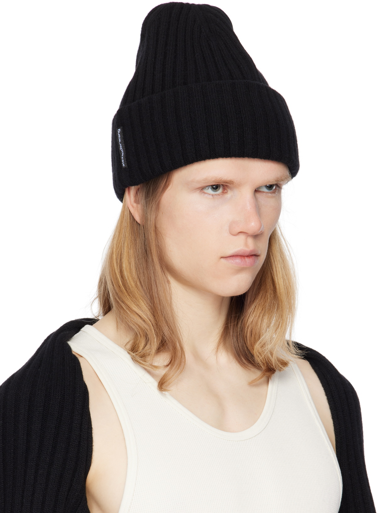 Alexander Wang Black Ribbed Logo Tag Beanie Alexander Wang
