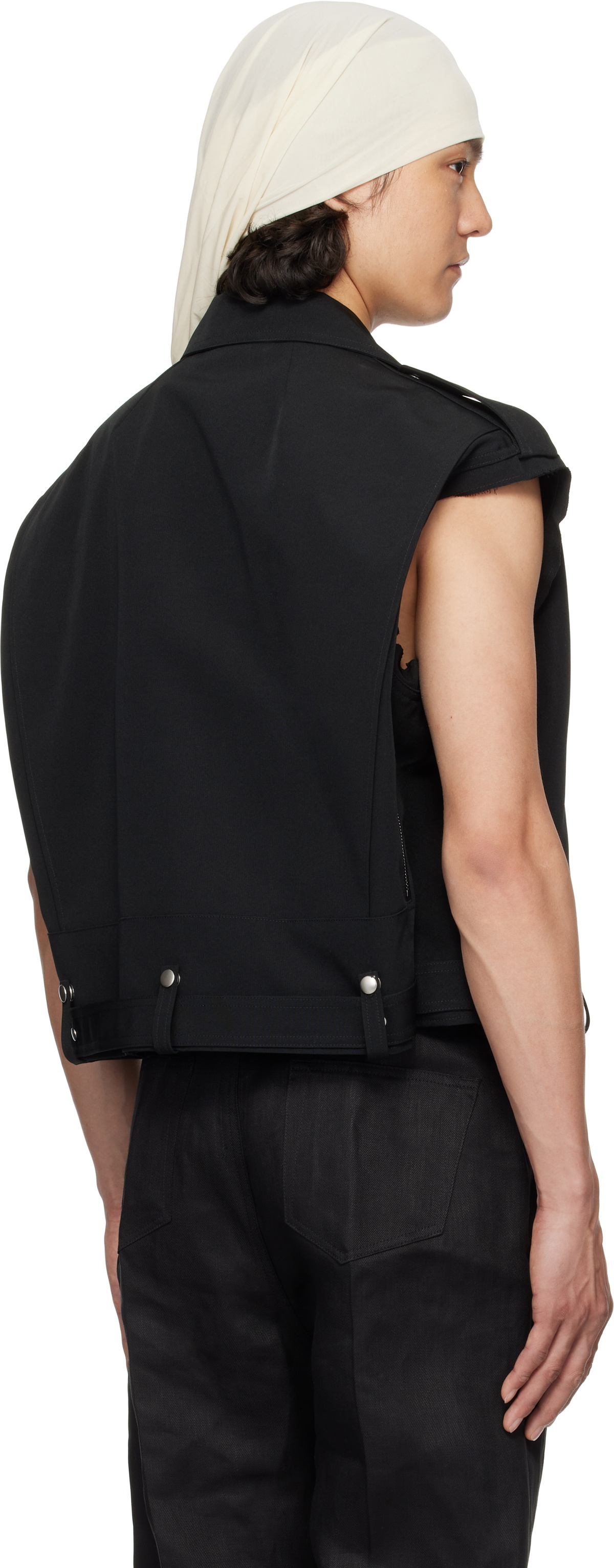 Rick Owens Black Hollywood Cropped Jumbo Bauhaus Stooges Vest Rick