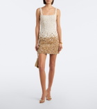 Là Fuori Embellished floral silk minidress
