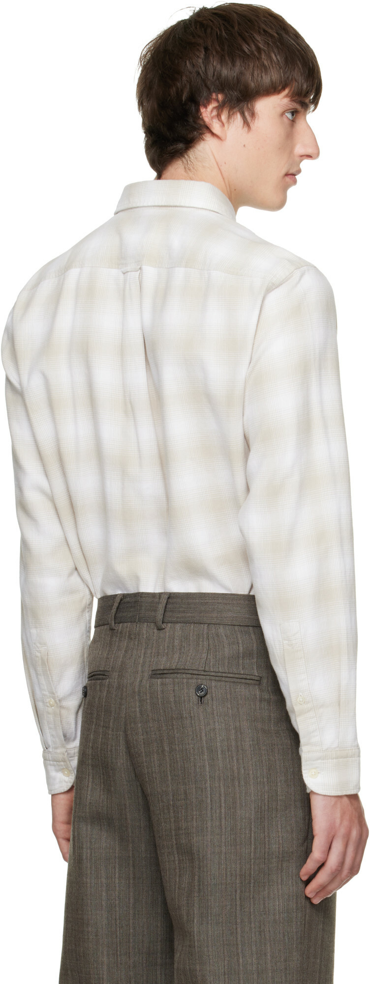BOSS Beige Regular-Fit Button-Down Check Flannel Shirt