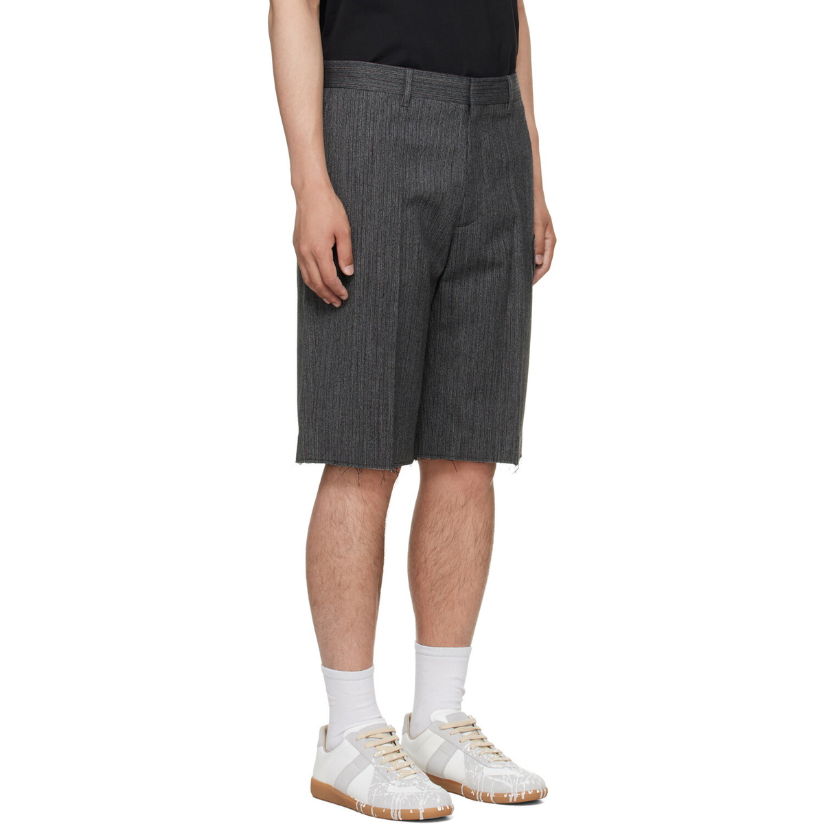 MM6 Maison Margiela Gray Pinstripe Wool-Blend Shorts