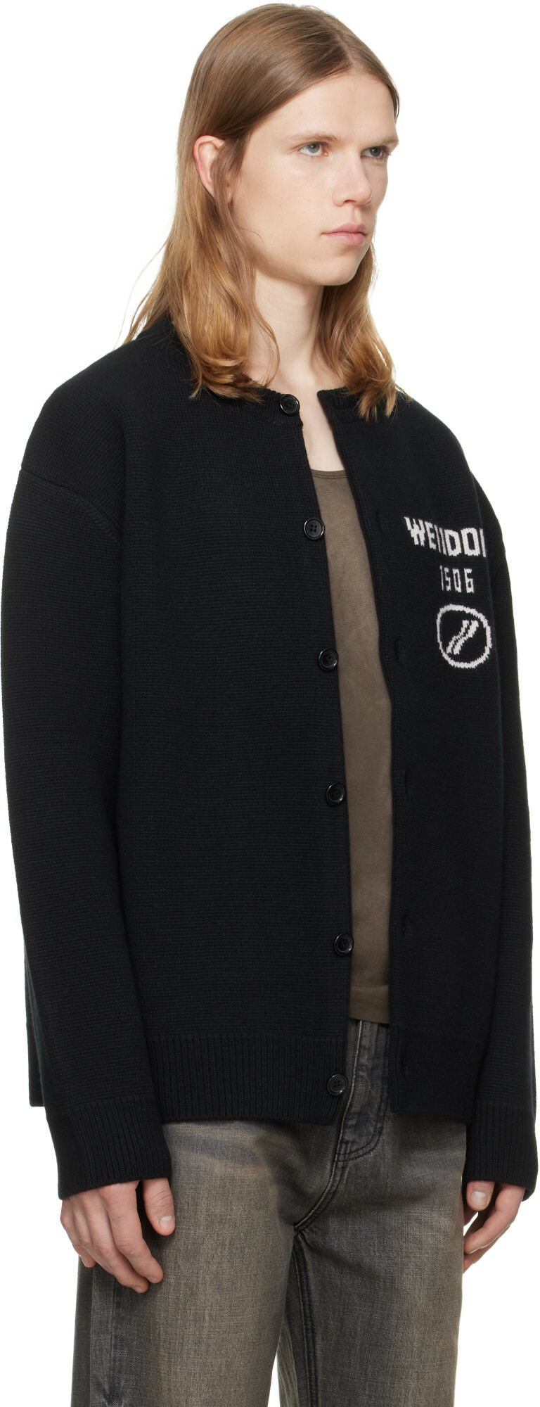 We11done Black Logo Classic Cardigan
