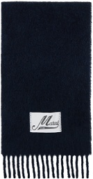 Marni Navy Brushed Alpaca Logo Scarf