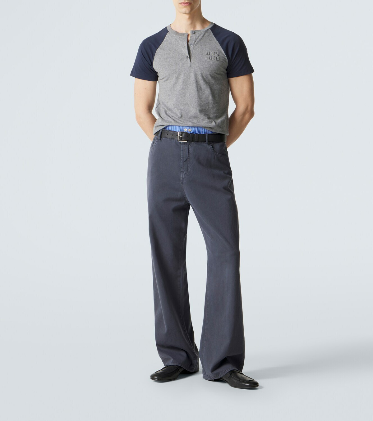 Miu Miu Logo cotton jersey Henley shirt