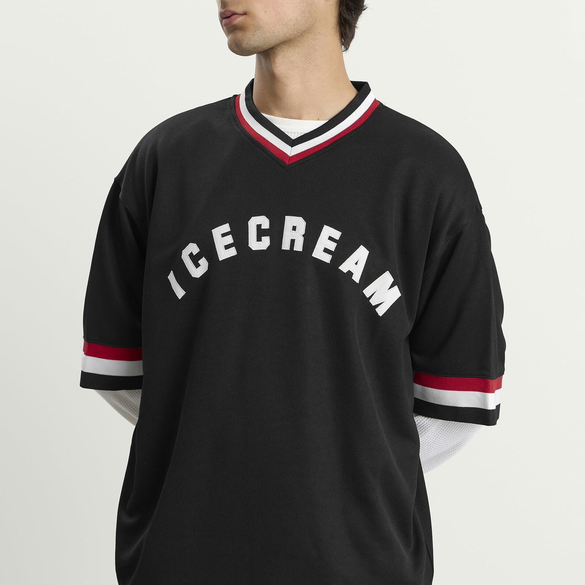 ICECREAM Men's College V Neck Sports Jersey in Black