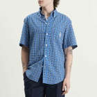 Drôle de Monsieur Men's Short Sleeve Check Shirt in Blue