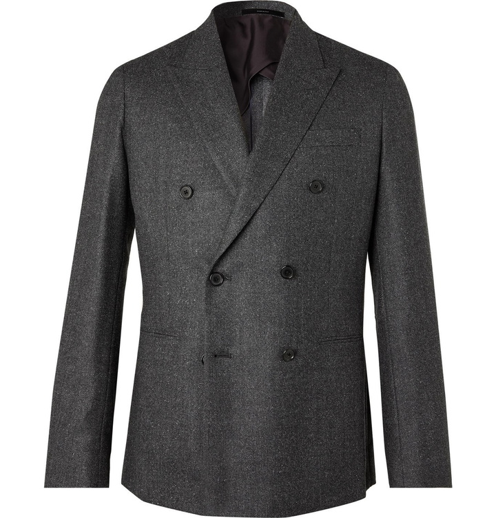 Photo: Paul Smith - Double-Breasted Birdseye Mélange Wool Blazer - Gray