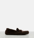 The Row Lucca shearling-trimmed suede boat shoes