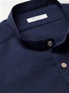 BOGLIOLI - Grandad-Collar Striped Cotton-Seersucker Shirt - Blue