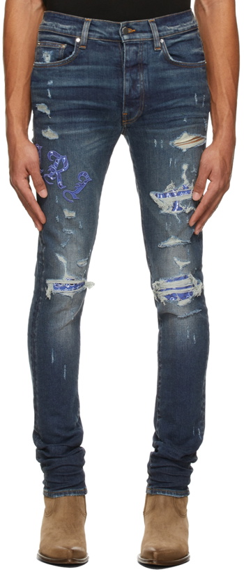 Photo: AMIRI Indigo Old English Logo Jeans