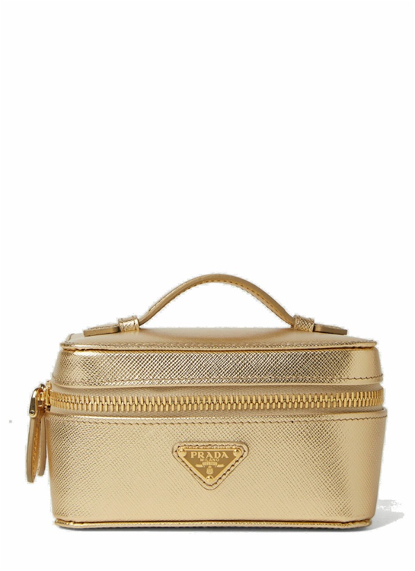 Photo: Prada - Logo Plaque Vanity Case in Gold