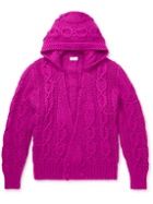 SAINT LAURENT - Double-Breasted Cable-Knit Wool-Blend Hooded Cardigan - Pink