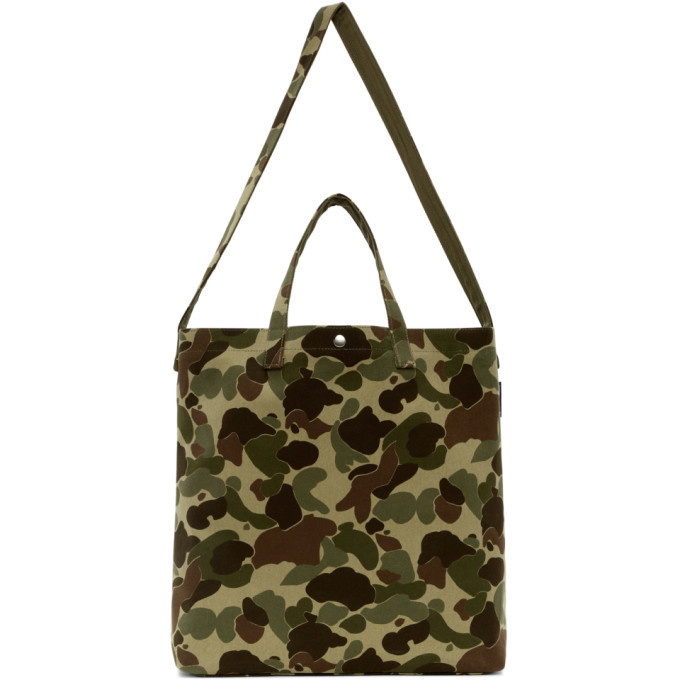 Photo: Comme des Garcons Homme Beige and Green Cotton Canvas Tote