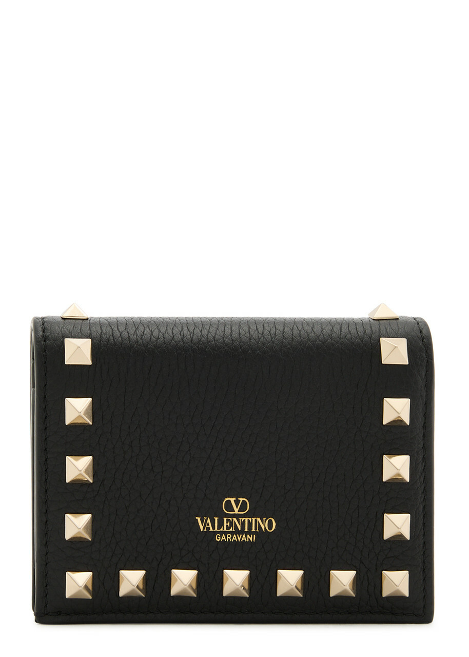 Valentino Rockstud Grained Leather Wallet - Black - One Size