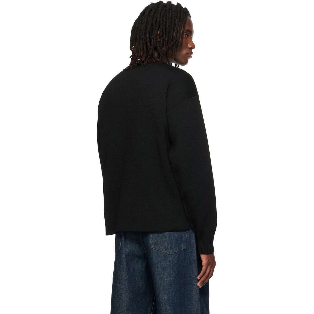 LEMAIRE Black Boat-Neck Double-Face Virgin Wool Sweater